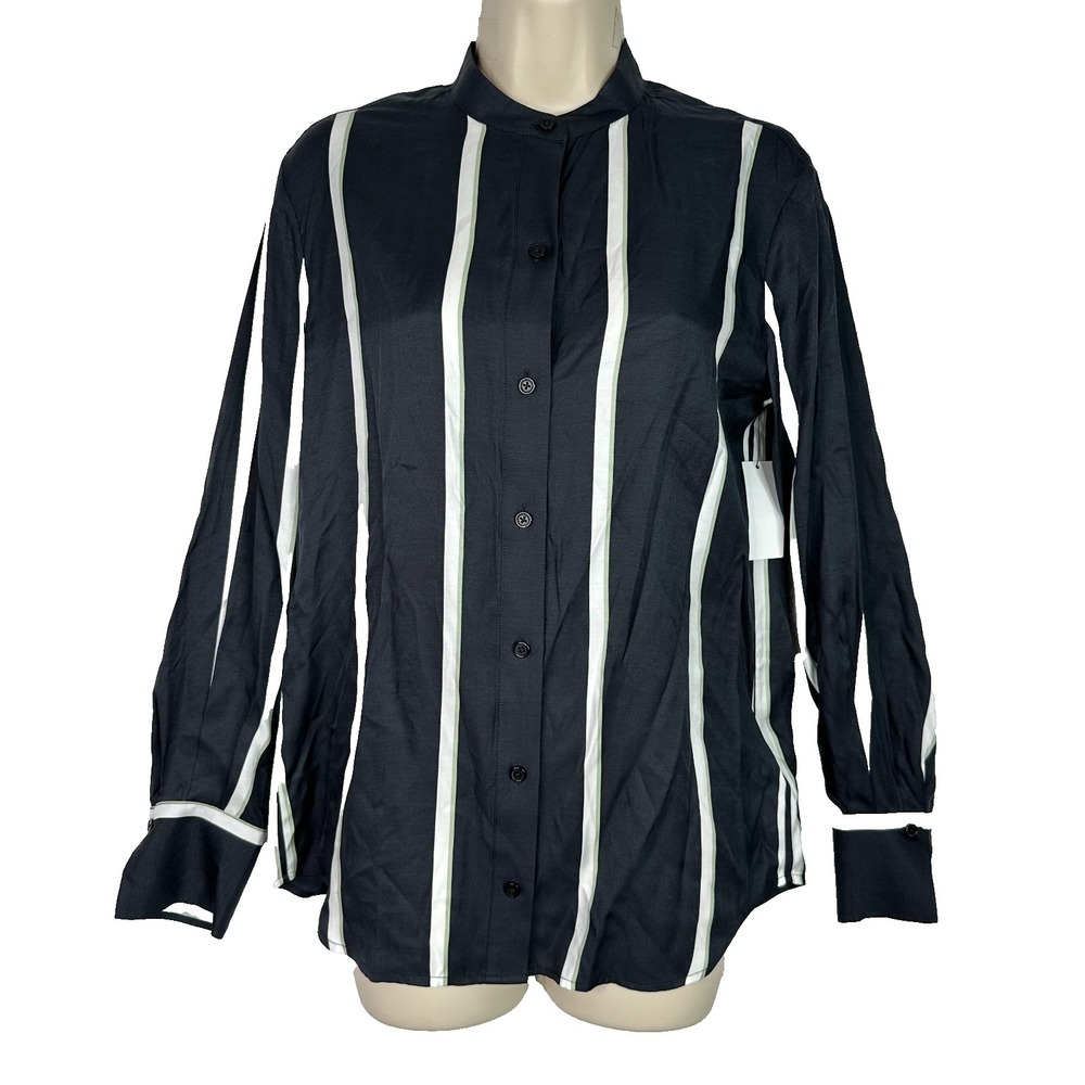 NWT‎ Equipment Leonee BlouseSilk Blend Black White Long Sleeve Minimalist